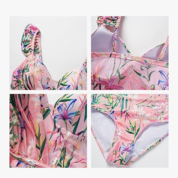 NWT Floral Pink Ruffle Swimsuit and Cover-Up Set, SMALL and MEDIUM available. - Picture 3 of 7